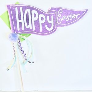 Happy Easter Lavender Felt Wand Flag Lilac Pompom Pastel Ribbons Spring Basket